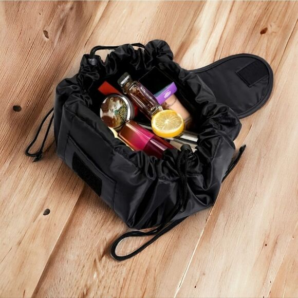 Black Drawstring Makeup Pouch Portable 19" Travel Cosmetic Bag Locker Gym NEW - Picture 4 of 6